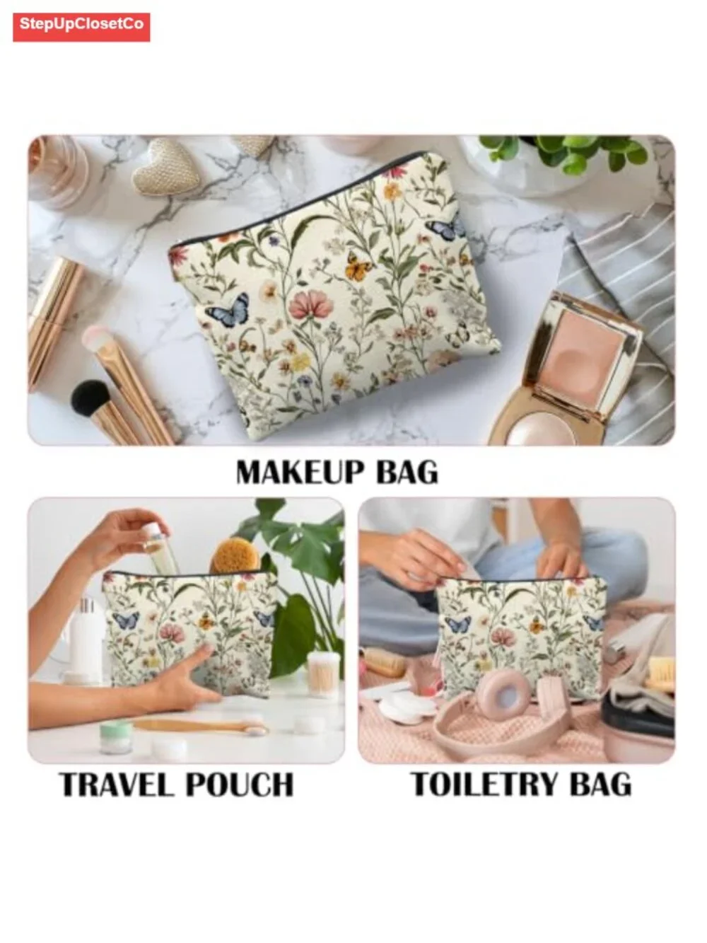 Canvas Toiletry Bag Zipper Pouch, Linen-Style Makeup Organizer for Travel &